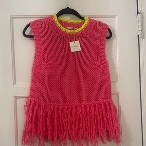 Dr Bloom Neon Pink Knot Fringed Sweater Vest